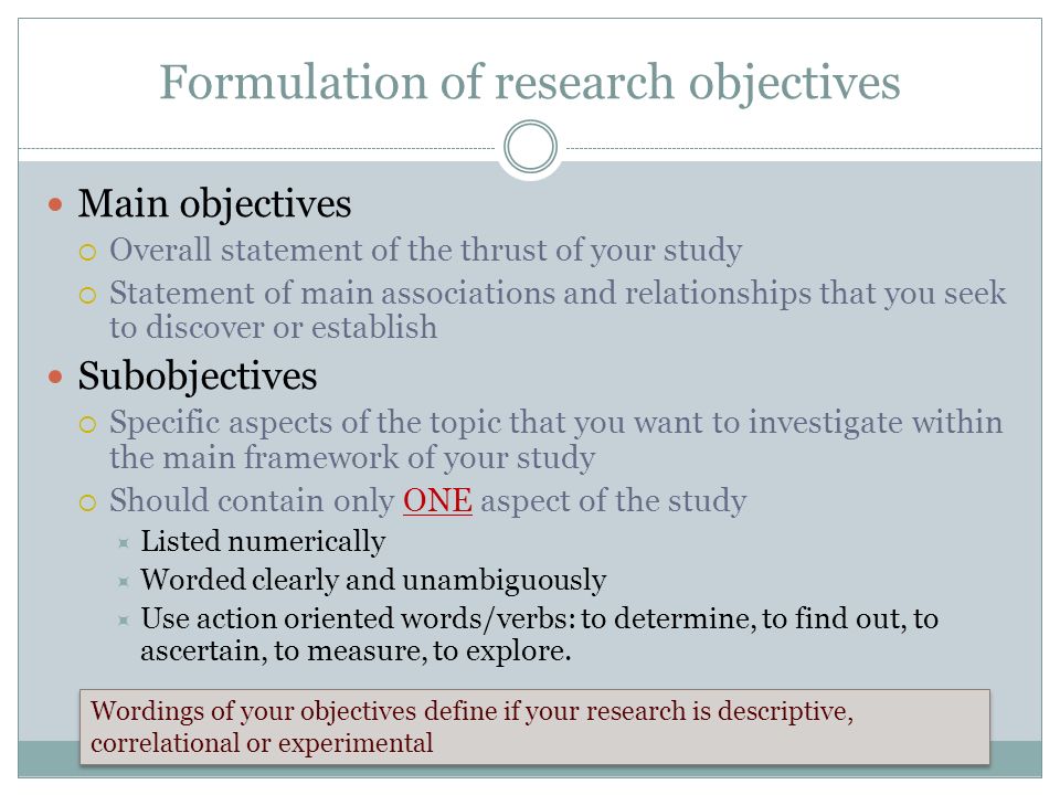 Action verbs for writing research objectives statement